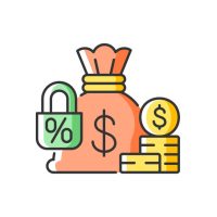 Fixed deposit RGB color icon. Low-risk financial instrument. Bag with cash and locked percent. Savings account. Money safety. Isolated vector illustration. Simple filled line drawing